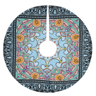 Jupon De Sapin En Polyester Brossé Doodle décoratif coloré : motif symétrique.