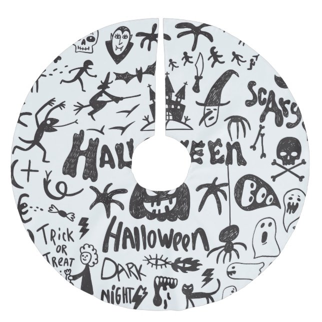 Jupon De Sapin En Polyester Brossé Doodles de monstre d'Halloween amusant (Devant)