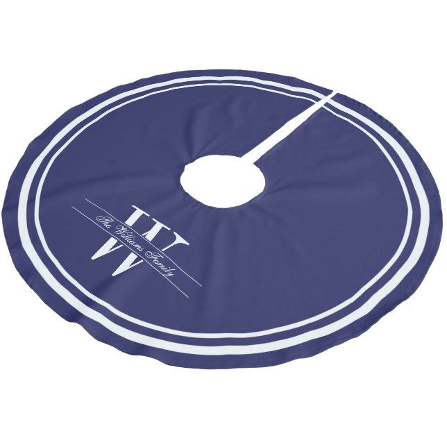 Jupon De Sapin En Polyester Brossé Double monogramme de frontière de marine (Angle)