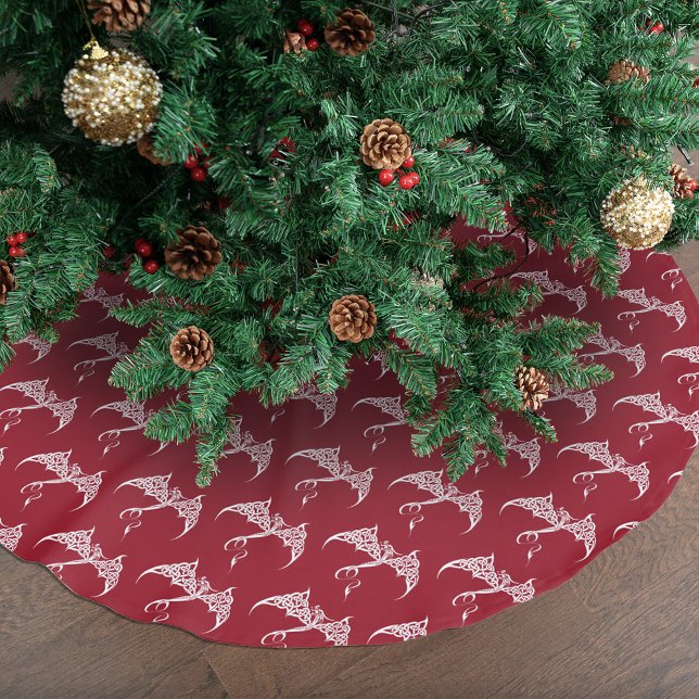 Jupon De Sapin En Polyester Brossé Dragon de Noël Tribal Celtique Rouge Blanc (Créateur téléchargé)