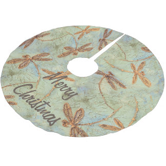 Jupon De Sapin En Polyester Brossé Dragonfly Dance Gold Christmas tree Jupe