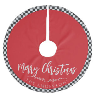 Jupon De Sapin En Polyester Brossé Drapeau À damiers rouge simple Noël personnalisé