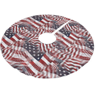 Jupon De Sapin En Polyester Brossé Drapeau américain Rouge Bleu Bleu Grilles Étoiles