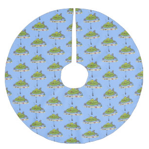 Jupon De Sapin En Polyester Brossé Drôle gras affamé poisson vert dessin de pêche