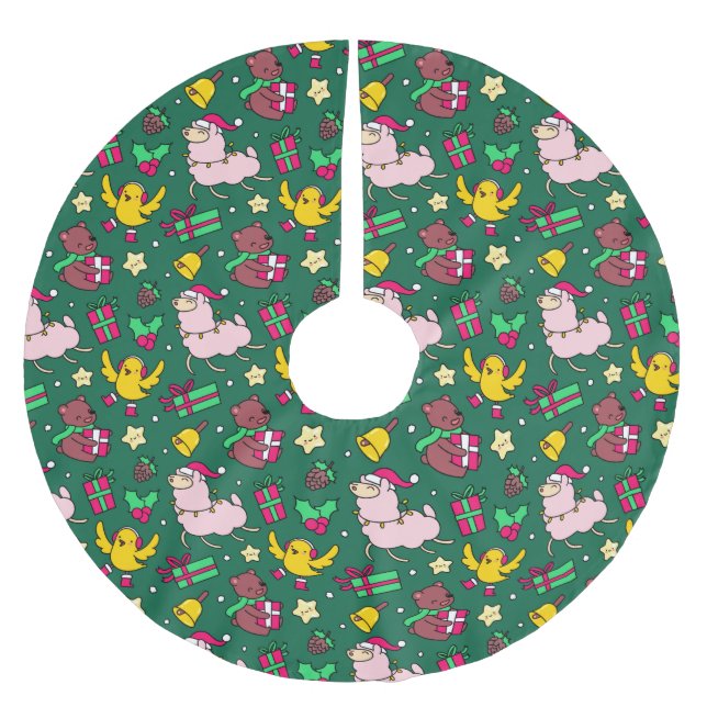 Jupon De Sapin En Polyester Brossé Drôle Noël Llama (Devant)