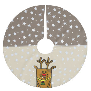Jupon De Sapin En Polyester Brossé Drôle Reindeer Dessin Étoile Motif