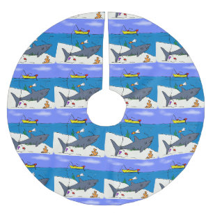 Jupon De Sapin En Polyester Brossé Drôle requin couché et dessin animé de pêche