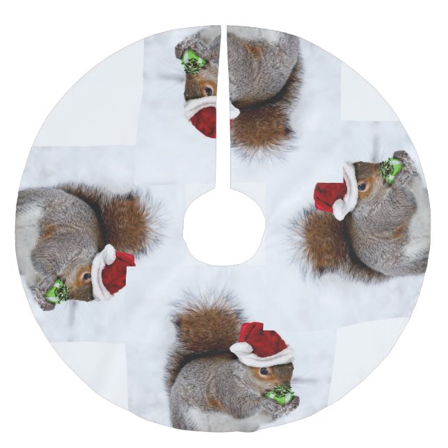Jupon De Sapin En Polyester Brossé Écureuil de Noël (Devant)