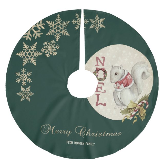 Jupon De Sapin En Polyester Brossé Écureuil de Noël Vintage, Snowflakes (Devant)