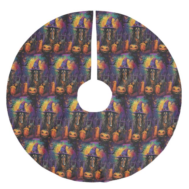 Jupon De Sapin En Polyester Brossé Éffrayant Afghan Hound Halloween sorcière et Citro (Devant)