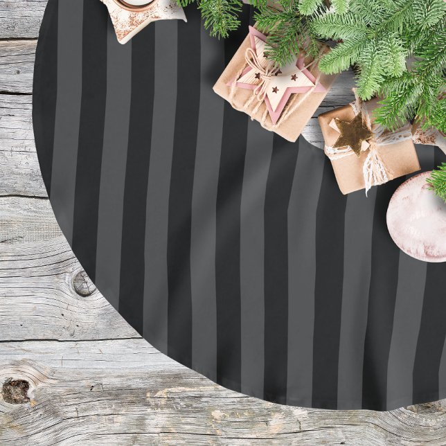 Jupon De Sapin En Polyester Brossé Elagnat Black & Smoky Black Vertical Stripes (Créateur téléchargé)