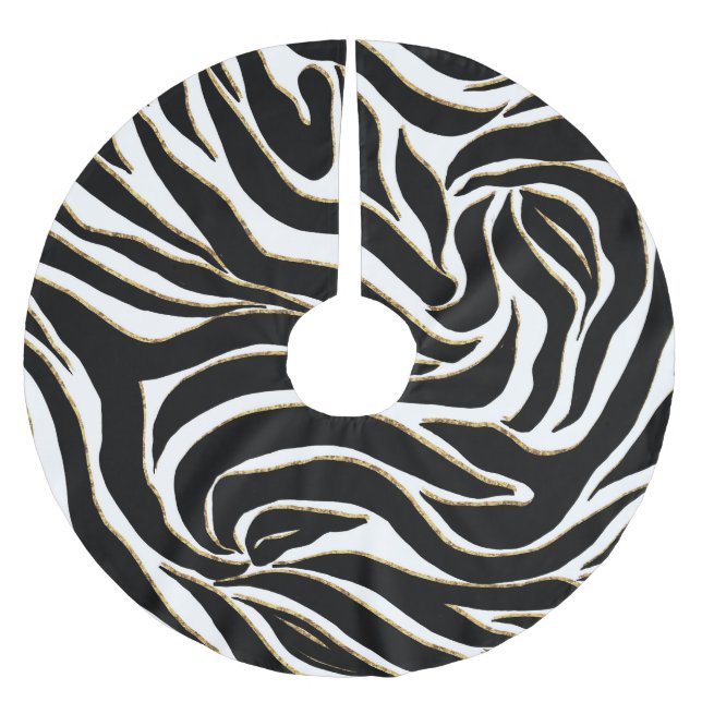 Jupon De Sapin En Polyester Brossé Elégant Black Gold Zebra Poster de animal blanc (Devant)