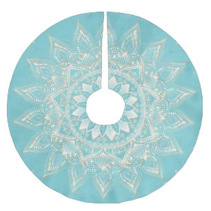 Jupon De Sapin En Polyester Brossé Elégant Blanc Gold Mandala Sky Blue Design