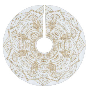 Jupon De Sapin En Polyester Brossé Elégant blanc & or Mandala conception main dessin