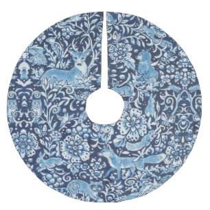 Jupon De Sapin En Polyester Brossé Élégant Blue Delft Bois Animaux Cerfs Floral