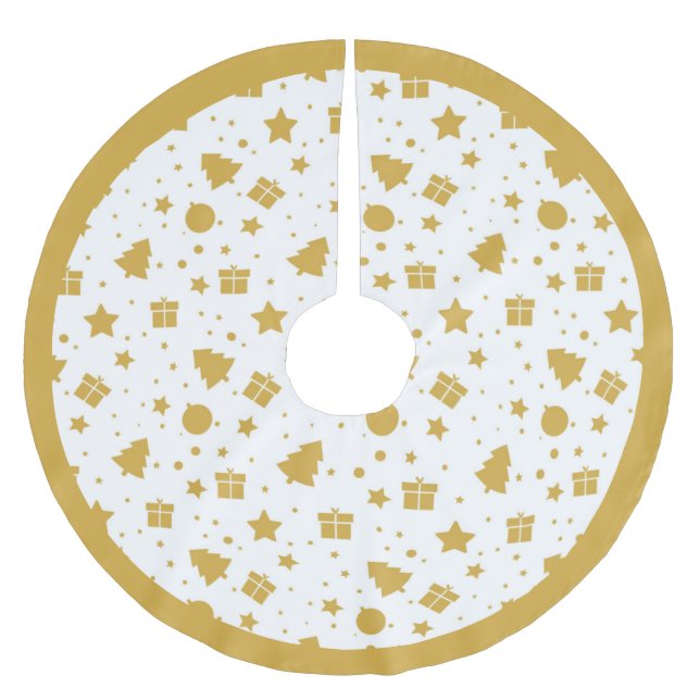 Jupon De Sapin En Polyester Brossé Elégant cadeau d'Arbre de Noël Or (Devant)