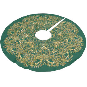 Jupon De Sapin En Polyester Brossé Élégant Chic Vert Mandala Fleur Motif Doré