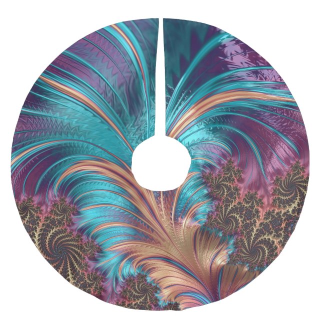 Jupon De Sapin En Polyester Brossé Elégant Exotic Abstrait Plumes Turquoise pourpre (Devant)