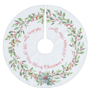 Jupon De Sapin En Polyester Brossé Élégant, Festif Holly, Rouge et Blanc, Noël