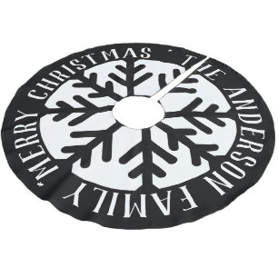 Jupon De Sapin En Polyester Brossé Élégant flocon de neige de Noël moderne noir et bl