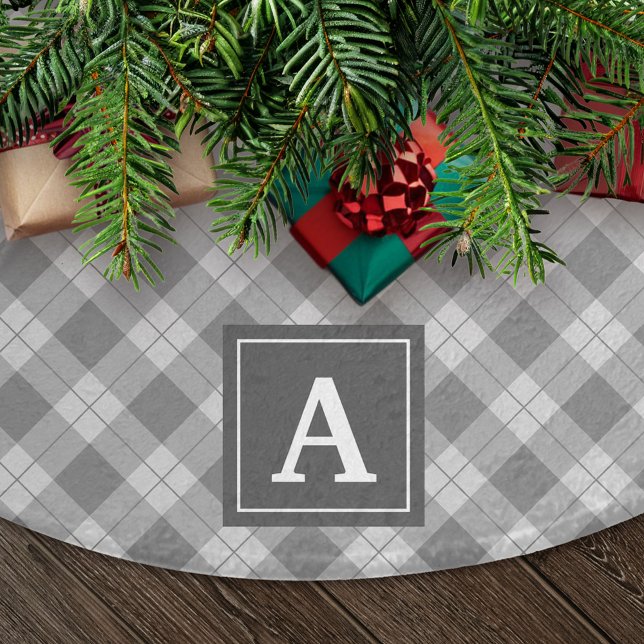 Jupon De Sapin En Polyester Brossé Élégant | Jupe d'arbre de monogramme de vacances (Créateur téléchargé)