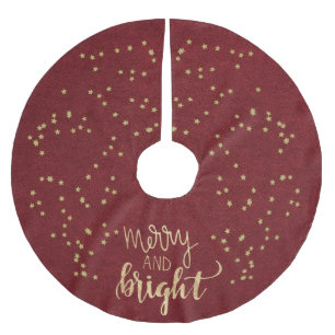 Jupon De Sapin En Polyester Brossé Élégant, Moderne, Rouge De Noël Avec Étoiles D