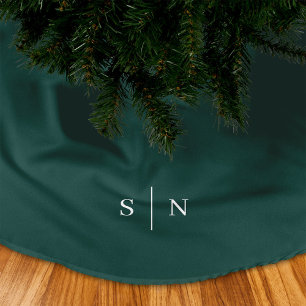 Jupon De Sapin En Polyester Brossé Élégant Monogramme moderne Vert Noël