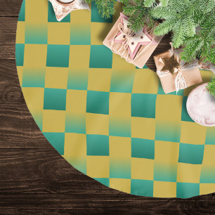 Jupon De Sapin En Polyester Brossé Élégant motif à damiers en vert et or