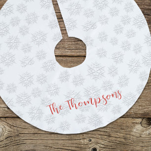 Jupon De Sapin En Polyester Brossé Élégant Motif blanc de flocon d'hiver en argent