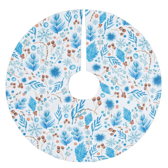 Jupon De Sapin En Polyester Brossé Elégant Motif d'aquarelle bleu hiver (Devant)