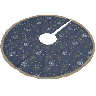 Jupon De Sapin En Polyester Brossé Élégant Motif de flocon de neige bleu foncé