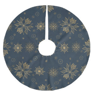 Jupon De Sapin En Polyester Brossé Élégant Motif de flocons de neige Gold Blue Poin