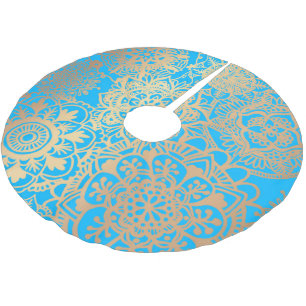 Jupon De Sapin En Polyester Brossé Élégant Motif de Mandala bleu clair et or