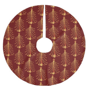 Jupon De Sapin En Polyester Brossé Élégant Motif de Noël Rouge or