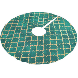 Jupon De Sapin En Polyester Brossé Élégant Motif de Quatrefoil Or Vert