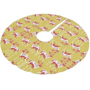 Jupon De Sapin En Polyester Brossé Elégant Motif Joyeux Noël de Cerf de Neige Or