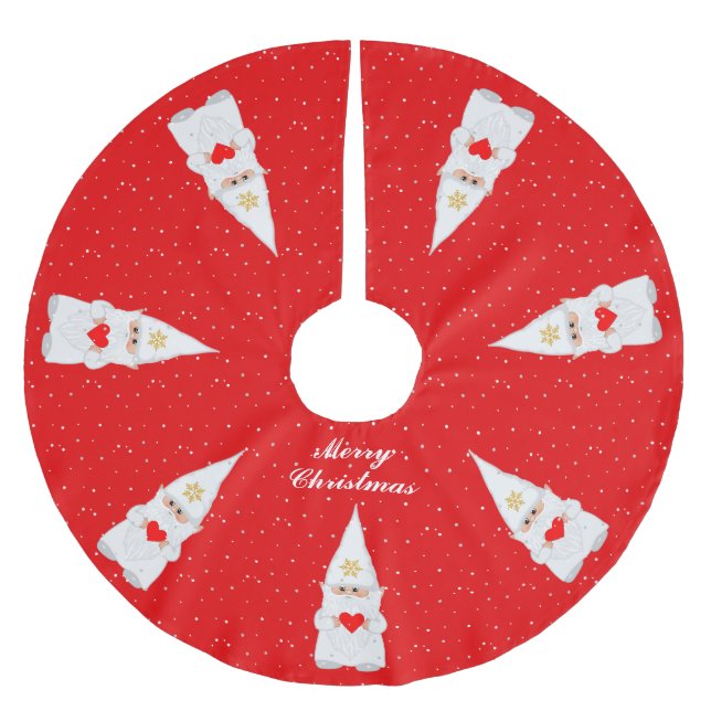 Jupon De Sapin En Polyester Brossé Élégant Noël blanc sur rouge (Devant)