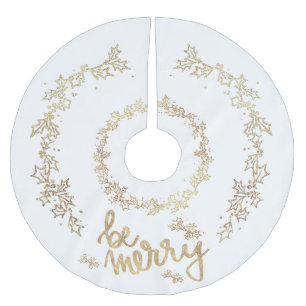 Jupon De Sapin En Polyester Brossé Elégant Noël Festif Or - Blanc - Soyez Joyeux