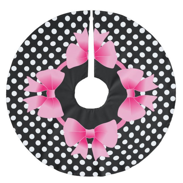 Jupon De Sapin En Polyester Brossé Élégant Noël Pink Bow (Devant)