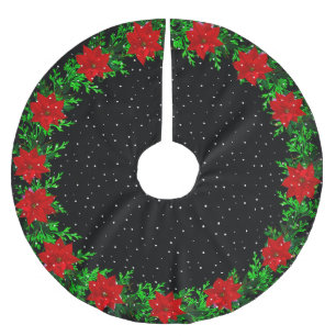 Jupon De Sapin En Polyester Brossé Elégant Poinsettia Flower Garland sur Noir