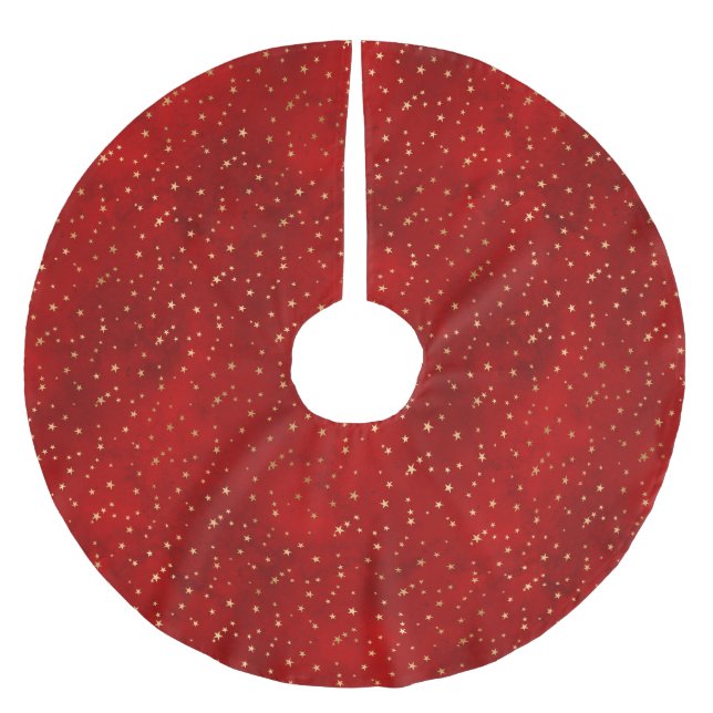 Jupon De Sapin En Polyester Brossé Élégant Red Gold Stars Noël (Devant)