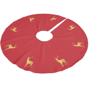 Jupon De Sapin En Polyester Brossé Élégant renne d'or rouge joyeux motif de noël