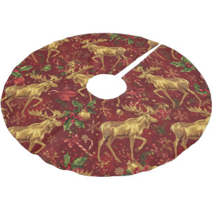 Jupon De Sapin En Polyester Brossé Élégant renne d'or rouge joyeux motif de noël