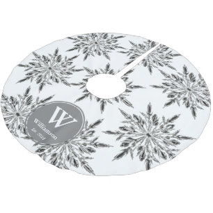 Jupon De Sapin En Polyester Brossé Élégant Snowflakes Cristal De Glace Nom De Famille