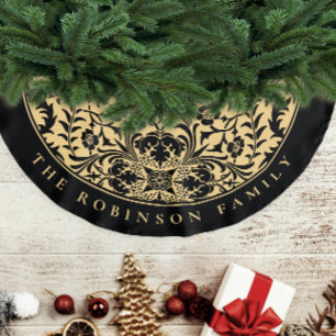 Jupon De Sapin En Polyester Brossé Élégant Style Rouge Or Rétro Noël Floral