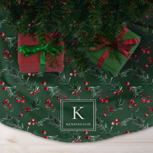 Jupon De Sapin En Polyester Brossé Élégant vert de la forêt Monogramme de Noël botani