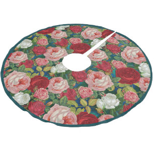 Jupon De Sapin En Polyester Brossé Élégant Vintage victorien Floral Rose rose rouge