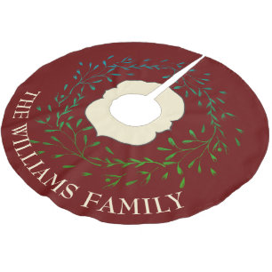 Jupon De Sapin En Polyester Brossé Elégante couronne de Noël Bourgogne Nom de famille