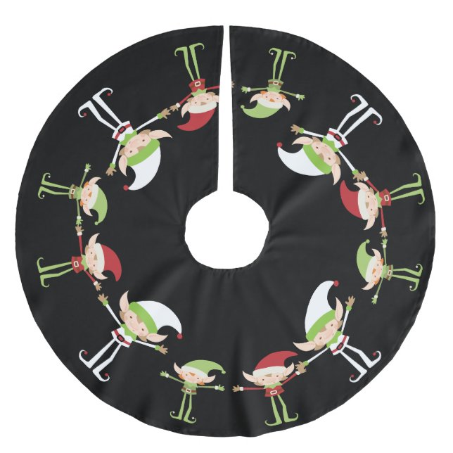 Jupon De Sapin En Polyester Brossé Elf Design - Jupe d'arbre de Noël (Devant)