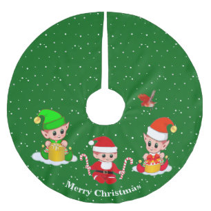 Jupon De Sapin En Polyester Brossé Elfes de Noël en vert